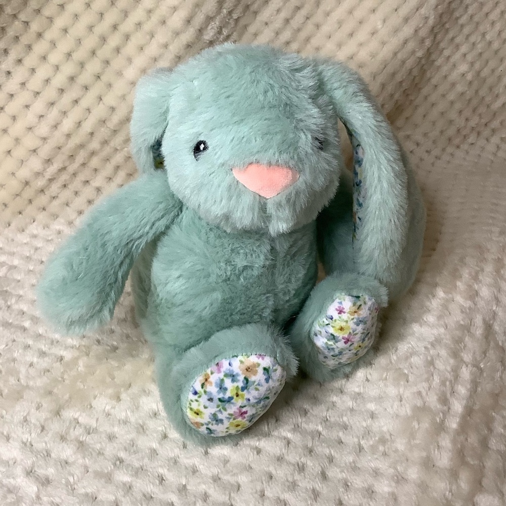 Green and Pink Floral-Eared Stuffed Bunny - Picture 6 of 7